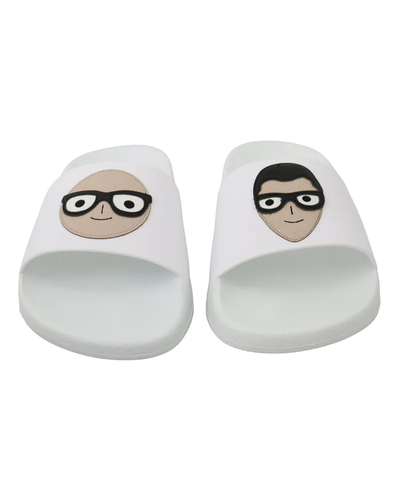 Dolce & Gabbana Women's White Leather #dgfamily Slides Shoes Sandals Top White