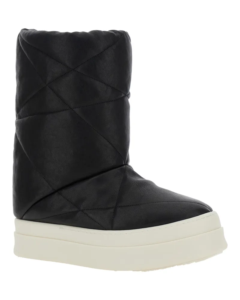 Rick Owens Men's Black Down Filled Quilted Ankle Boots Leather Black