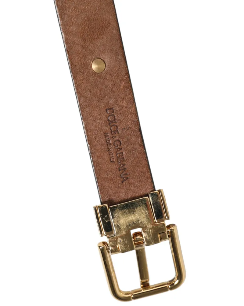 Dolce & Gabbana Men's Brown Leather Gold Silver Coin Buckle Belt Calf Brown