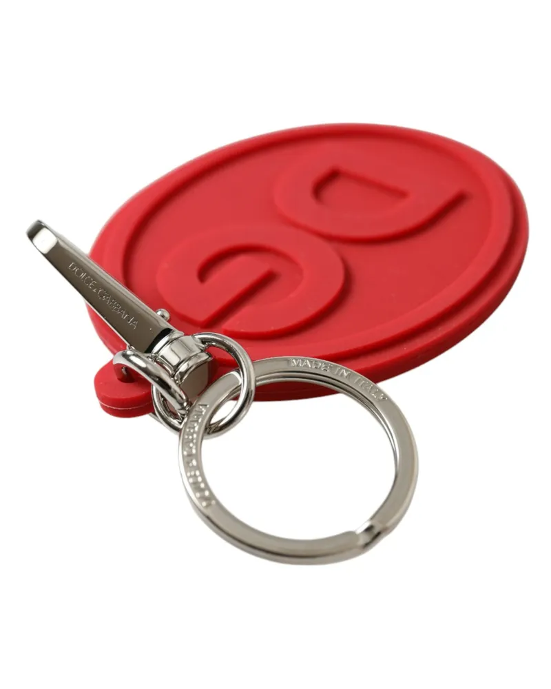 Dolce & Gabbana Women's Red Rubber Dg Logo Silver Brass Metal Keyring Keychain Accessory Red