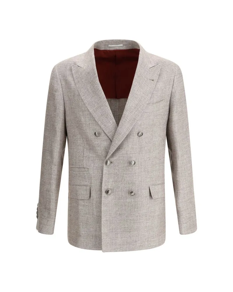 Brunello Cucinelli Men's Light Brown Linen Blazer Clothing Brown