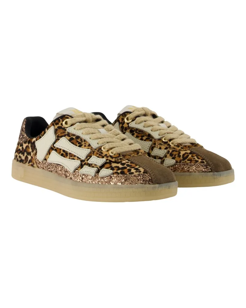 Amiri Women's Leopard Pacific Bones Sneakers -  Leather Brown Cowhide Shoes Brown