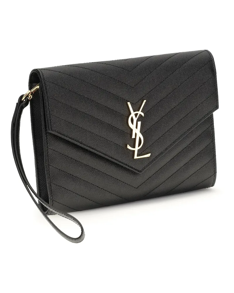 Saint Laurent Women's Leather Clutch Nero Calf Bos Taurus Beauty Cases Black