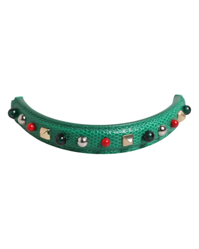 Dolce & Gabbana Green Embellished Leather Bag Handle Women Shoulder Strap Calf Accessory Green
