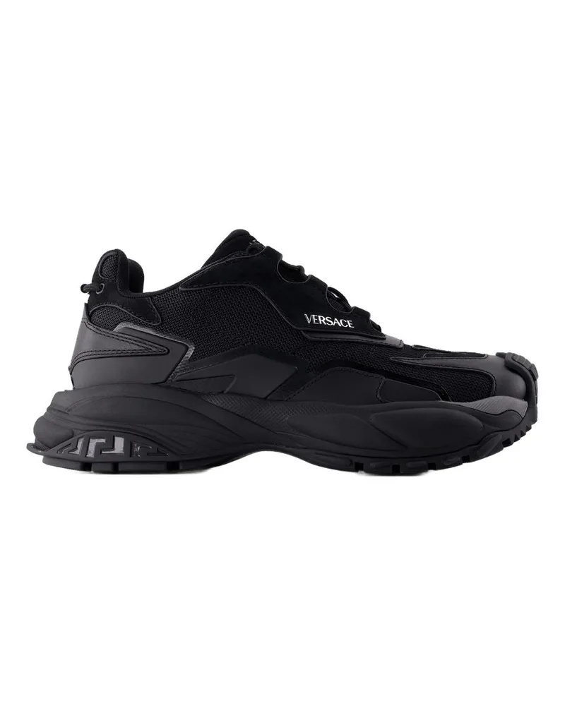 Versace Men's Low Top Sneakers -  Leather Black Calfskin Shoes Black