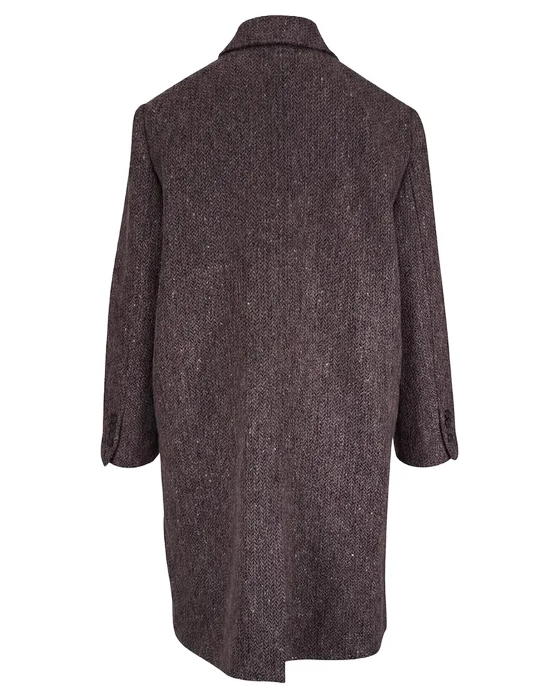 Brunello Cucinelli Double-Breasted Wool-Blend Herringbone Coat — Brown Brown