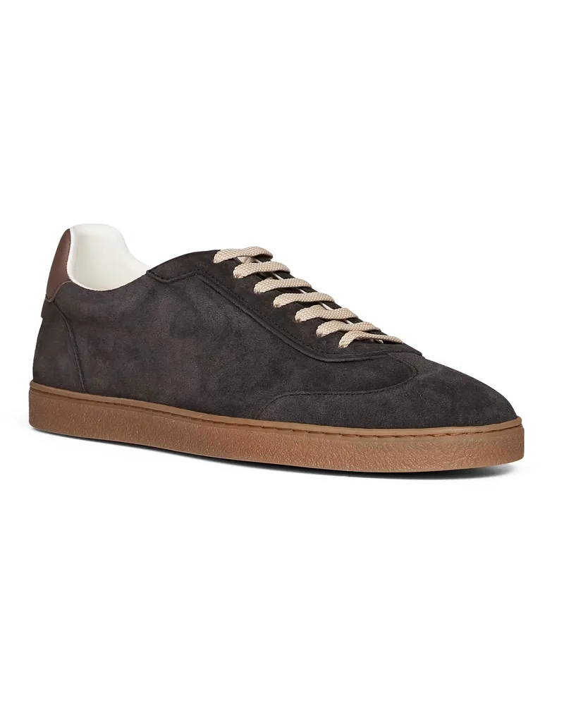 Brunello Cucinelli Men's Sneakers Pepper Suede Grey Calf Leather Trainers Gray