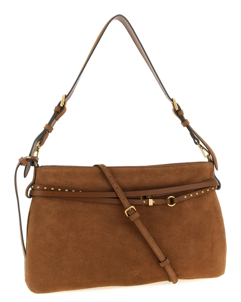 Pinko Suede Belt-Detailed Shoulder Bag — Tan Tan