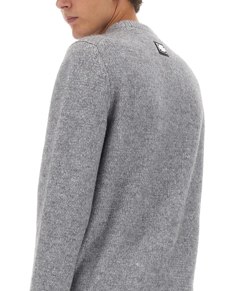 Dolce & Gabbana Logo Plaque Wool Sweater — Gray Gray