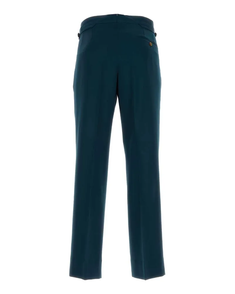 Vivienne Westwood Men's Petrol Blue Wool Sang Pant K411 Exterior: Pantaloni Trousers Blue