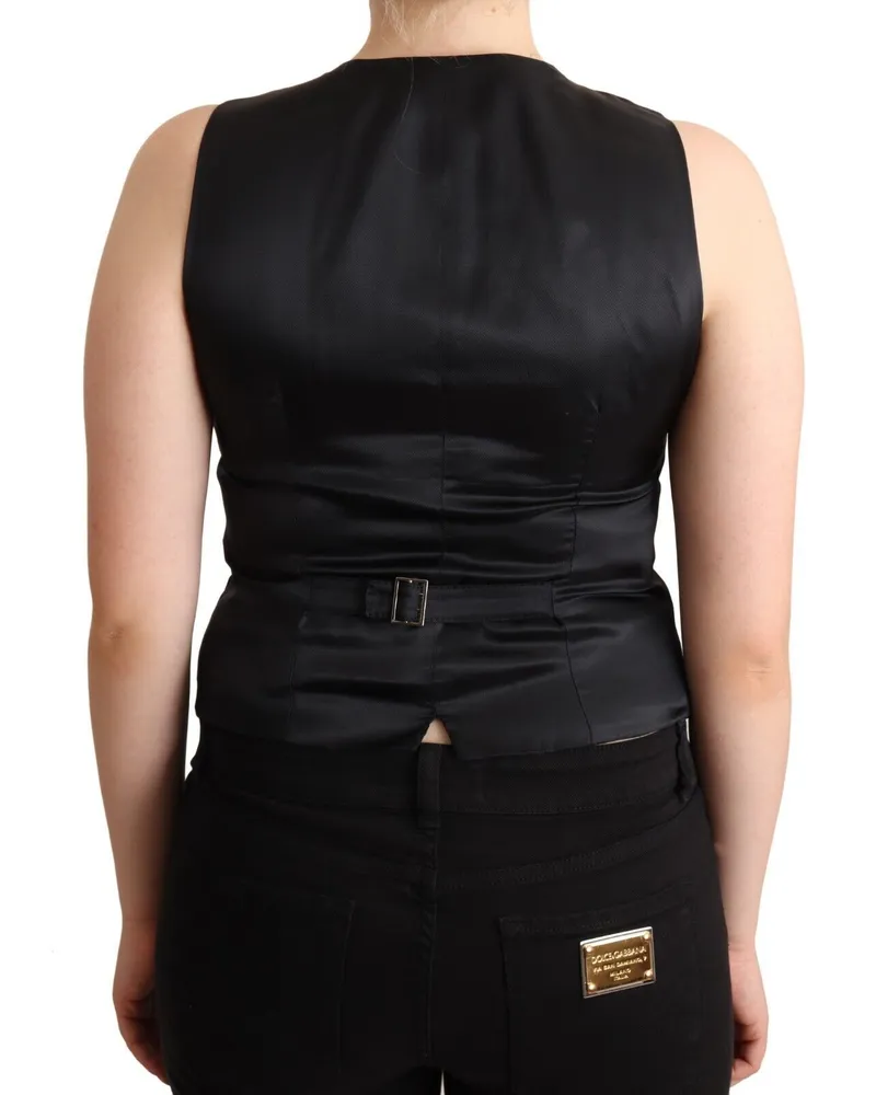 Dolce & Gabbana Women Black Button Down Sleeveless Viscose Vest Top Black