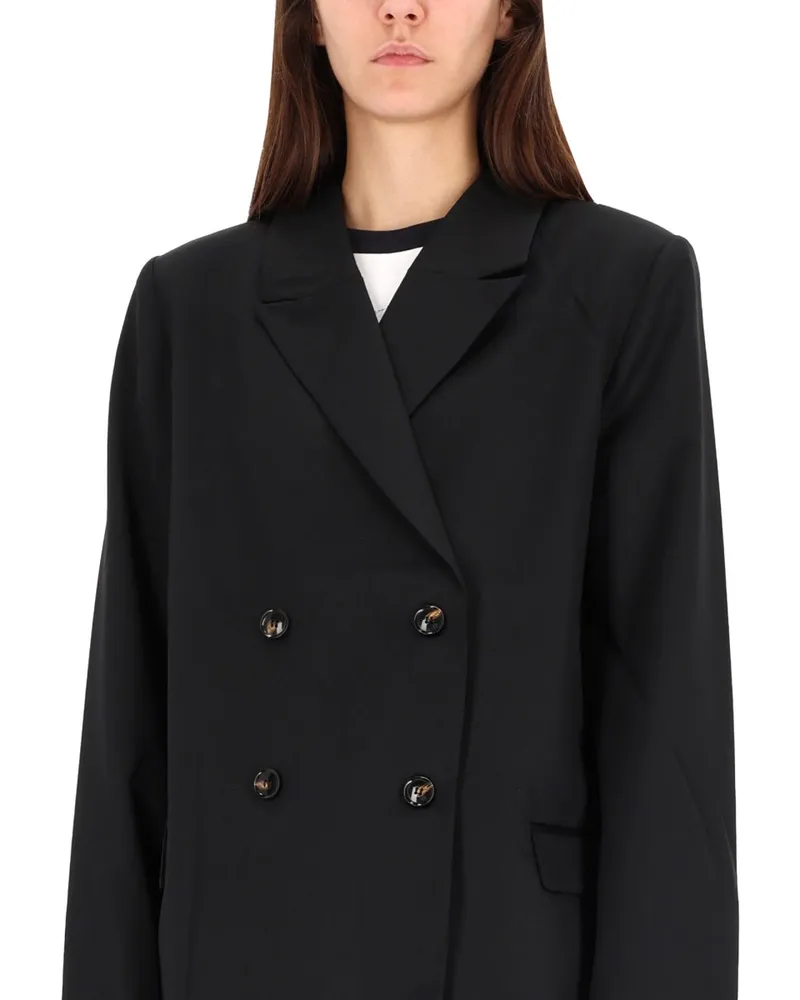 Ganni Double-Breasted Wool Blend Jacket — Black Black