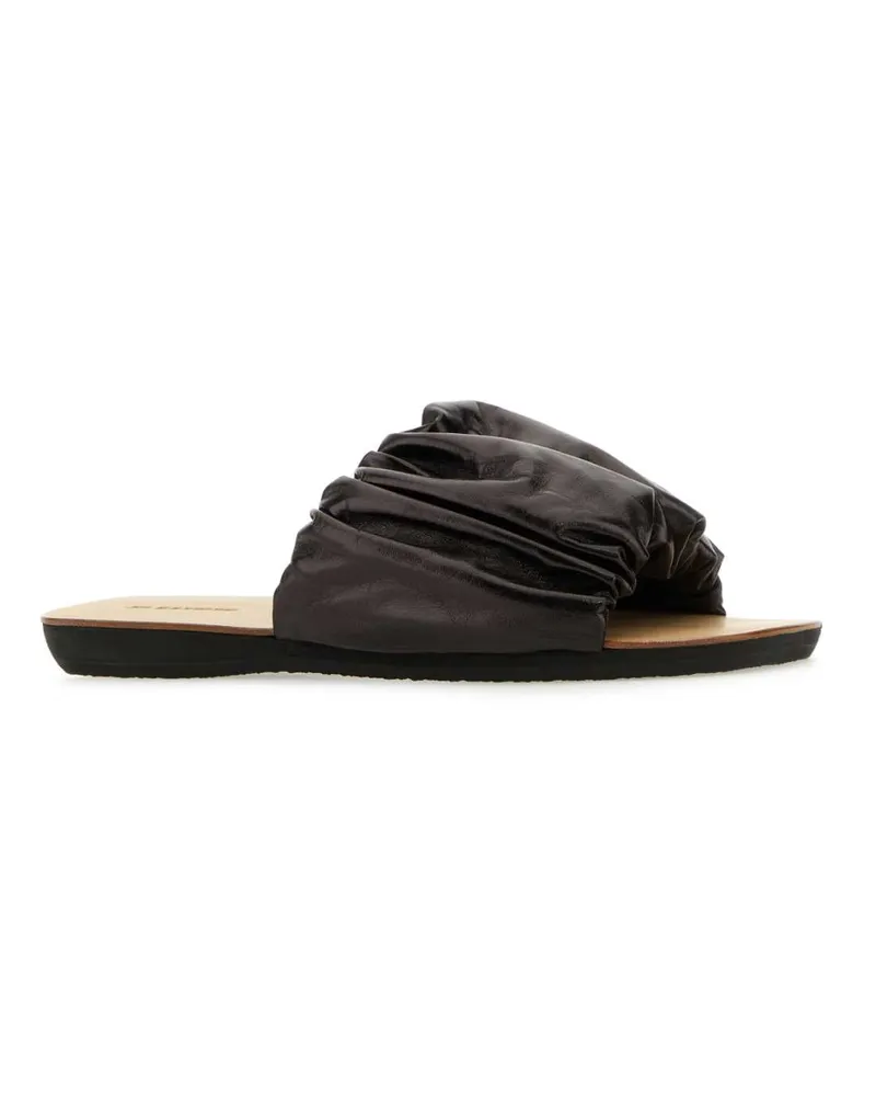 Jil Sander Women's Dark Brown Leather Slippers 001 Flat Shoes Brown