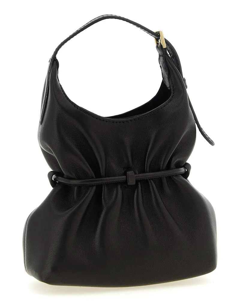 Balmain Sculptural Drawstring Lambskin Shoulder Bag — Black Black