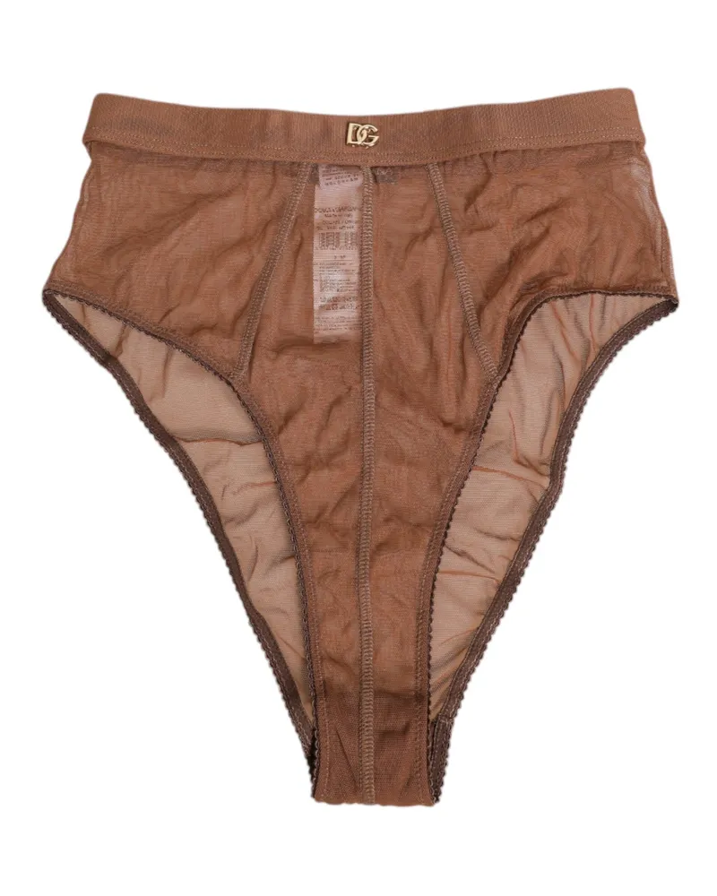 Dolce & Gabbana Women Brown Sheer Mesh High Waist Briefs Underwear Polyamide Clothing Brown