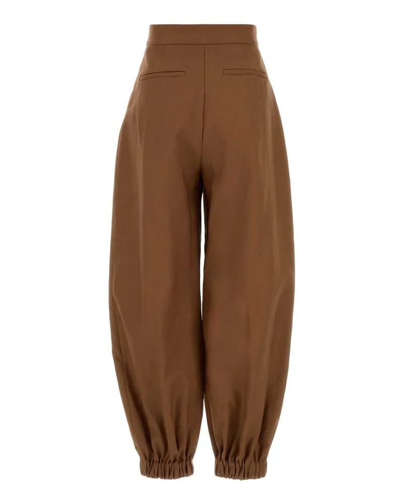 Fendi Women's Brick Linen Blend Wide-Leg Pant Wood-26 Exterior: Cotton Pantaloni Trousers Brown