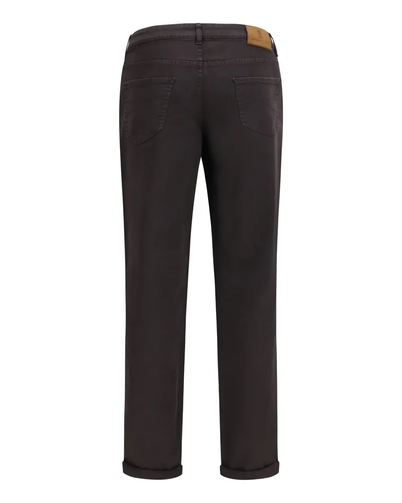Brunello Cucinelli Men's Jeans With Turn-Up Hem Dark Brown Cotton; Elastane Dark