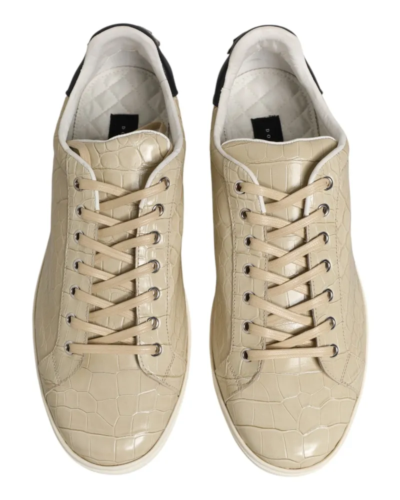 Dolce & Gabbana Men's Beige London Low Top Leather Sneakers Shoes Crocodile+05lf Beige