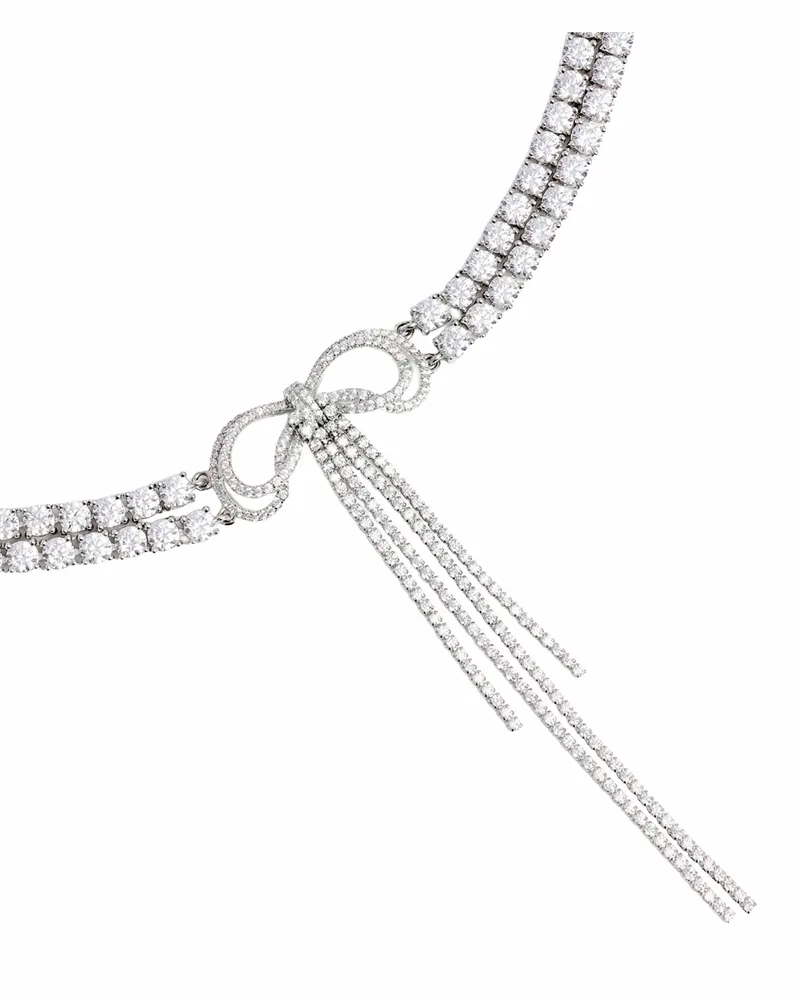 Self-Portrait Women's Choker Necklace Double Crystal Silver Brass - Cubic Zirconia Necklaces Silver