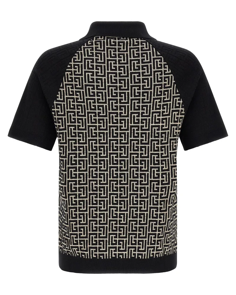 Balmain Men's Bicolor Cotton Polo Shirt Black
