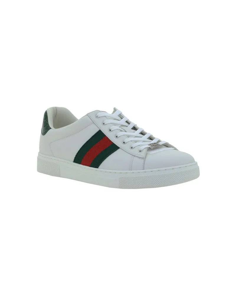 Gucci Leather with Web Stripe Sneakers — White White
