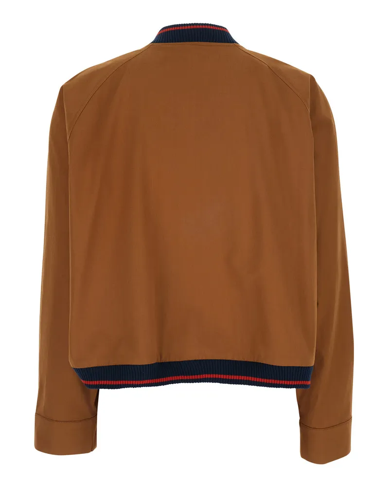 ..,merci Women's Bomber Jacket Brown Tech Fabric Coat Brown