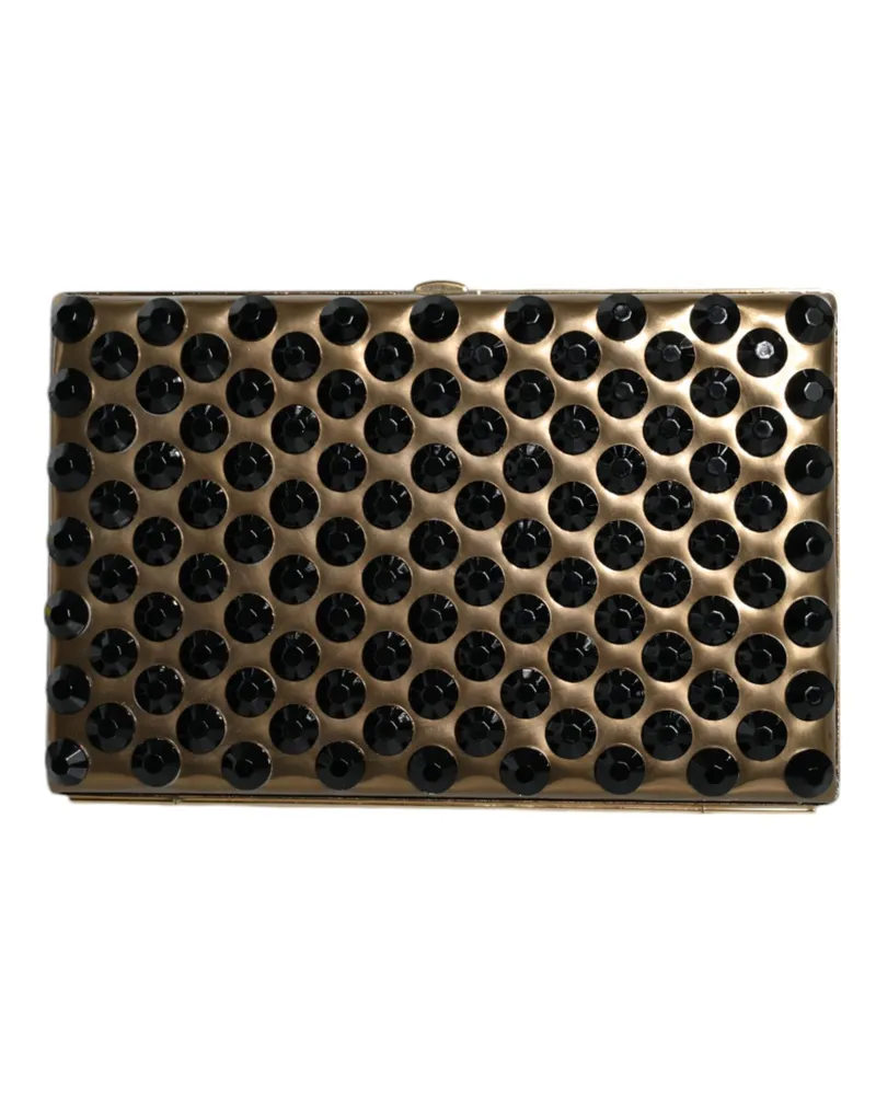 Dolce & Gabbana Gold Crystal Bifold Clutch Evening Party Women Purse Bag Leather Gold