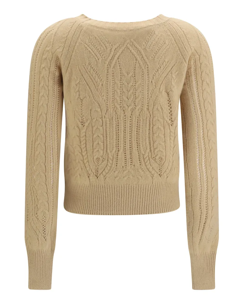 Ermanno Scervino Women's Long Sleeve Cable Knit And Openwork Cashmere Sweater Melange Beige Kashmir-Capra Hircus Kashmir/capra Beige