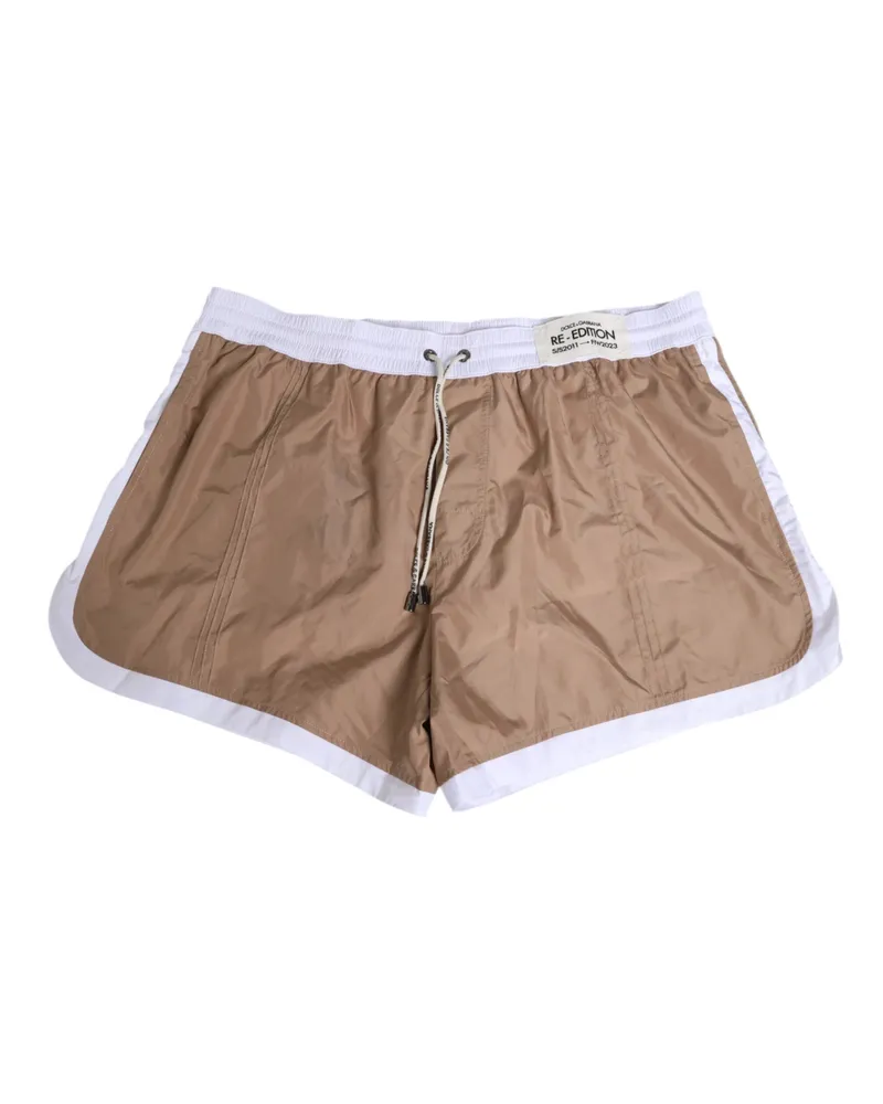 Dolce & Gabbana Men's Brown White Polyester Re-Edition Shorts Swimwear Brown