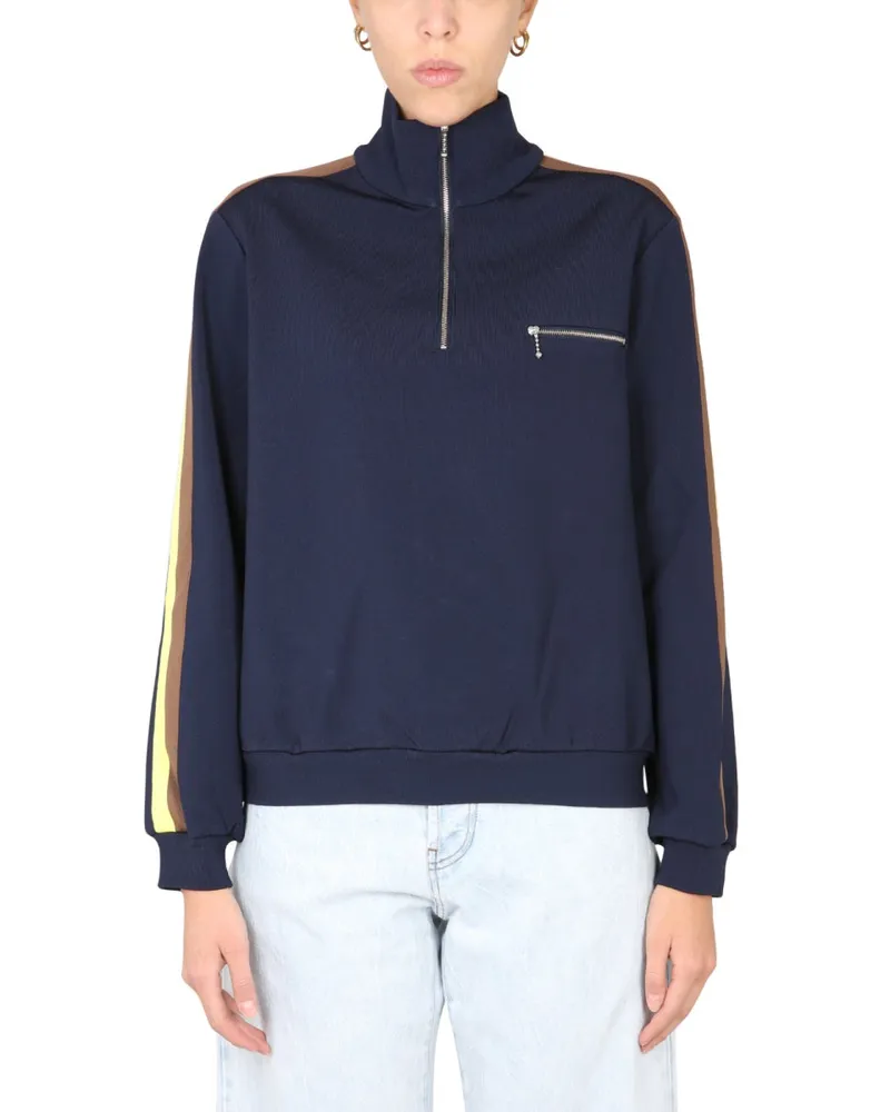 Tory Burch Viscose Blend Front Zipper Sweatshirt — Blue Blue