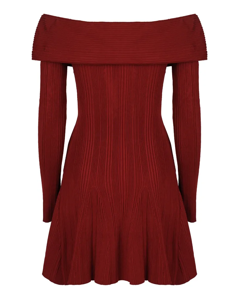 Self-Portrait Women's Mini Knitted Viscose Dress Burgundy Red