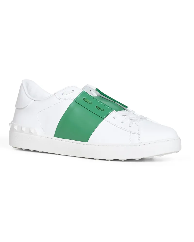 Valentino Garavani Men's Sneakers Calfskin White-Green Calf Leather Trainers White