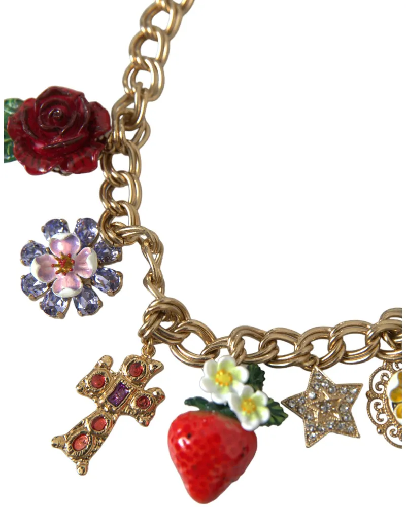 Dolce & Gabbana Women's Gold Chain Rose Cross Strawberry Star Pendant Necklace Brass Gold