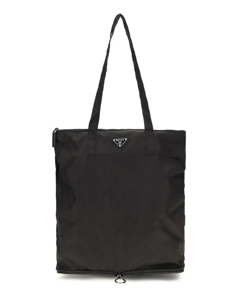 Prada Women's Tote Bag Re-Nylon Black Calf Leather Keyrings & Keychains Black