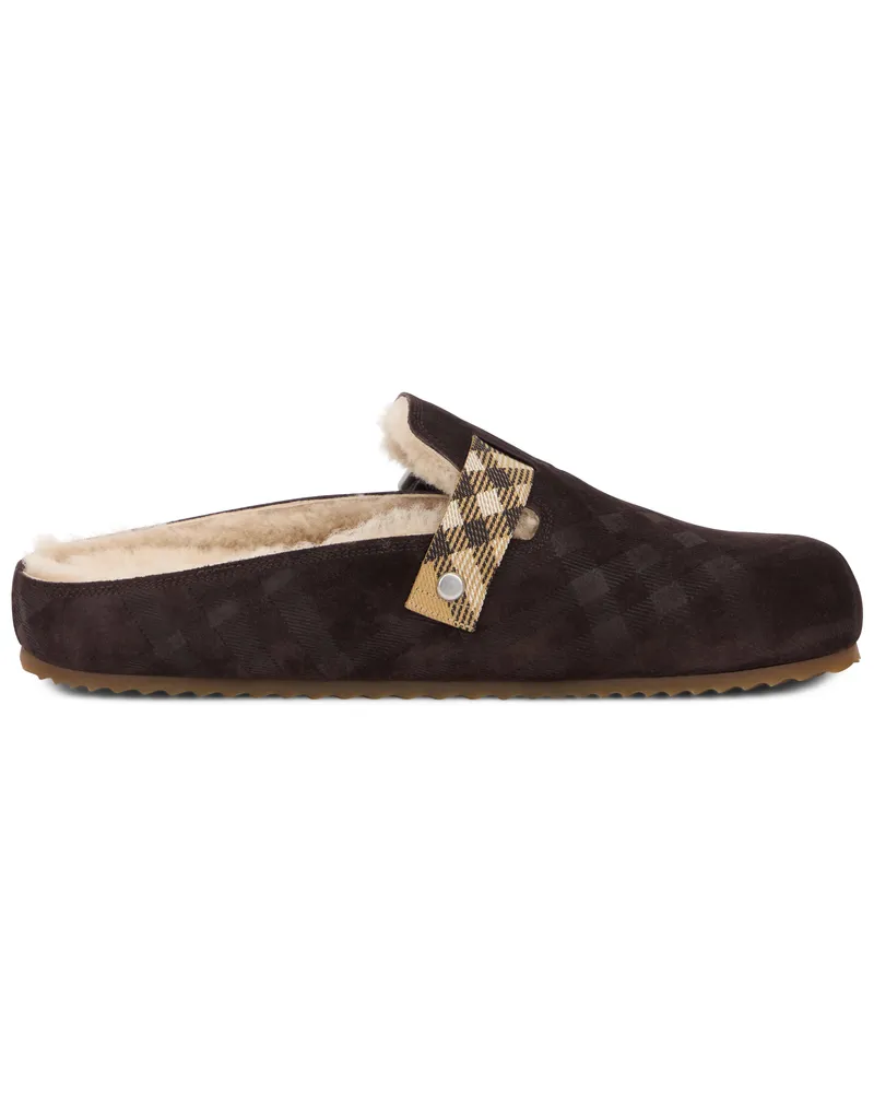 Burberry Men's Mules With Hair Dark Brown Calf Slippers Flat Shoes Brown