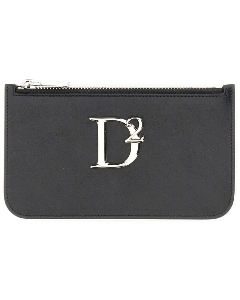 Dsquared2 Women's Pouch With Logo Black Leather Clutch Bags Black
