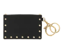Rockstud-Studded Calfskin Card Case — Black