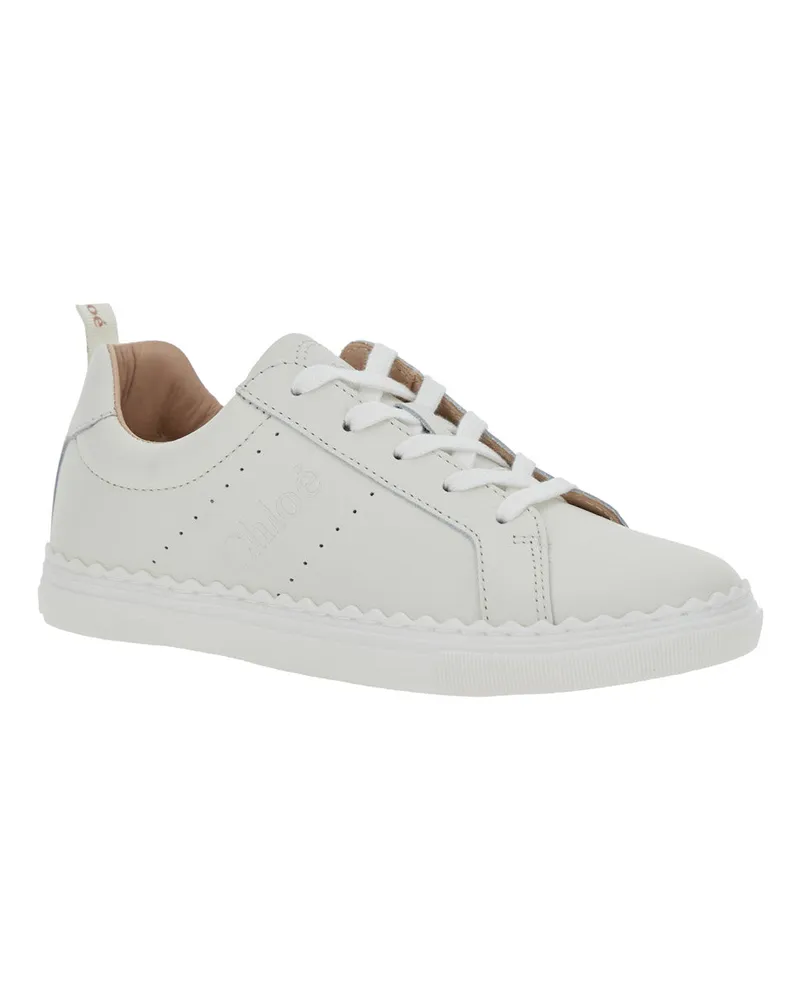 Chloé Embossed Logo Calf Leather Sneakers — White White