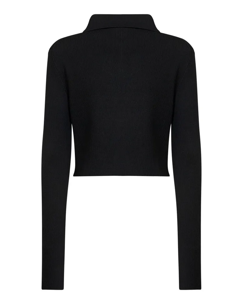 Jil Sander Women's Black Merino Wool Cropped Cardigan With Cut-Outs Virgin Cardigans Sweater Black