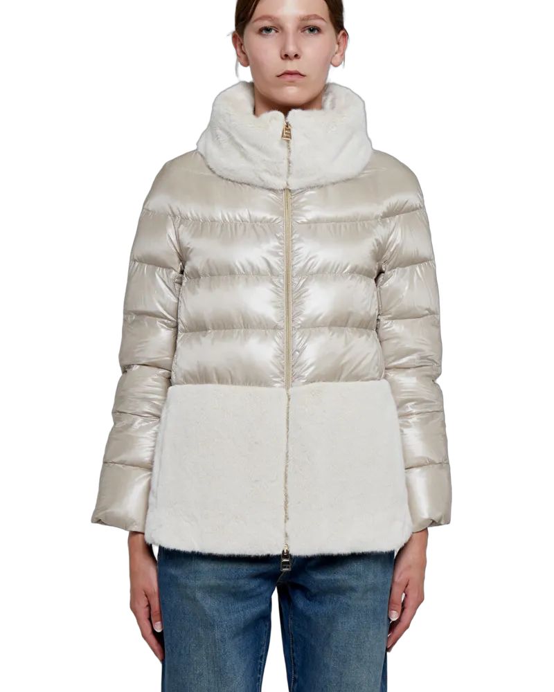 Herno Down Jacket With Faux Fur Inserts Off-White Clothing White