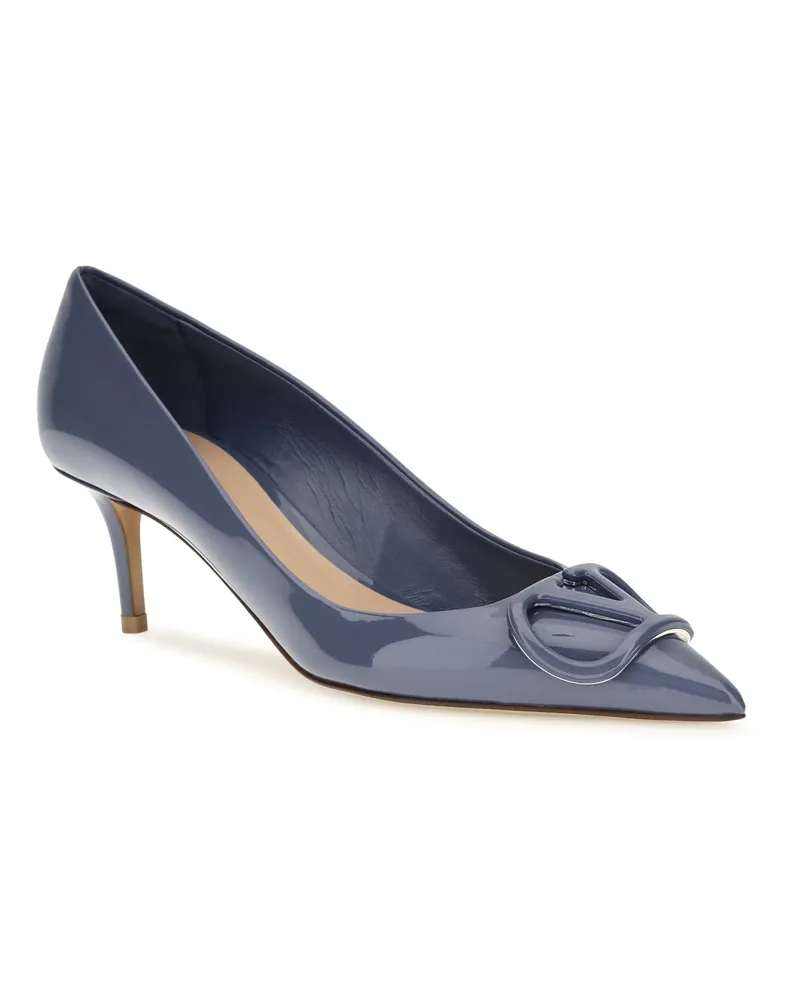 Valentino Garavani Women's Vlogo Signature Patent Leather Pumps Blu Polvere High Heel Shoes Blue