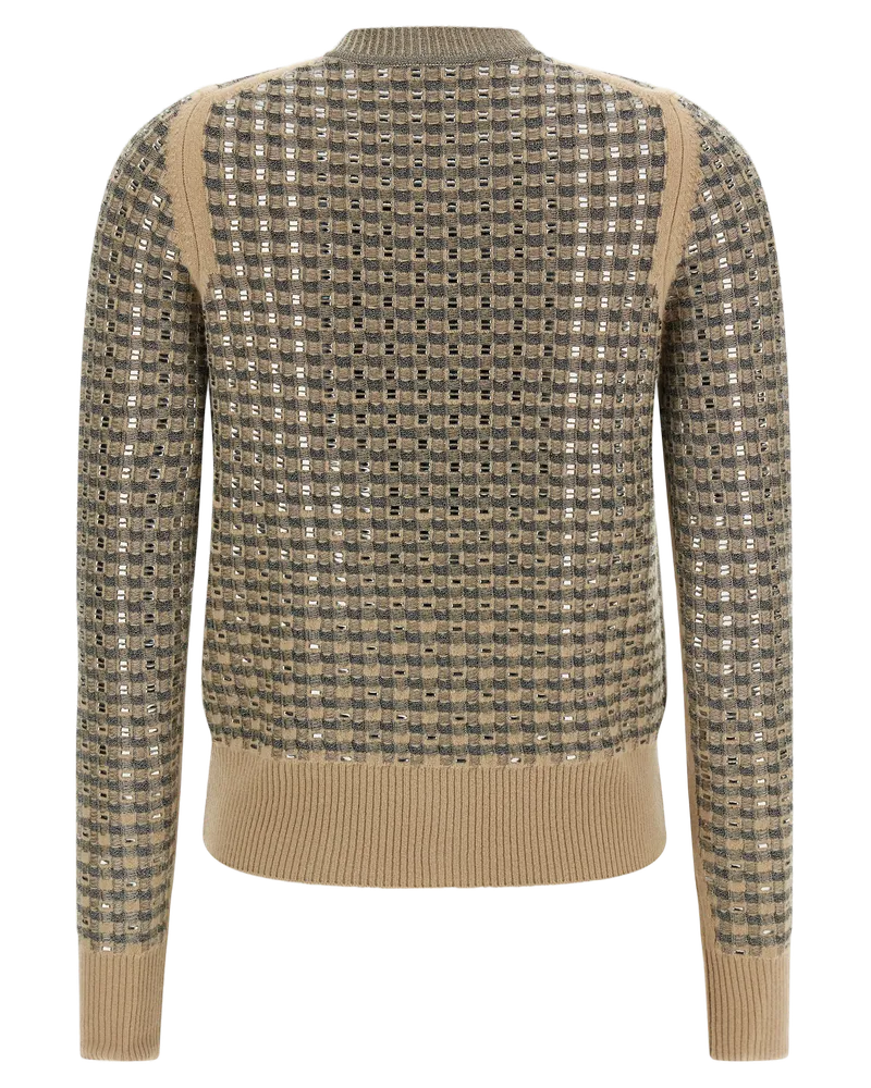 Ermanno Scervino Sequin-Embellished Check Cardigan — Beige Beige