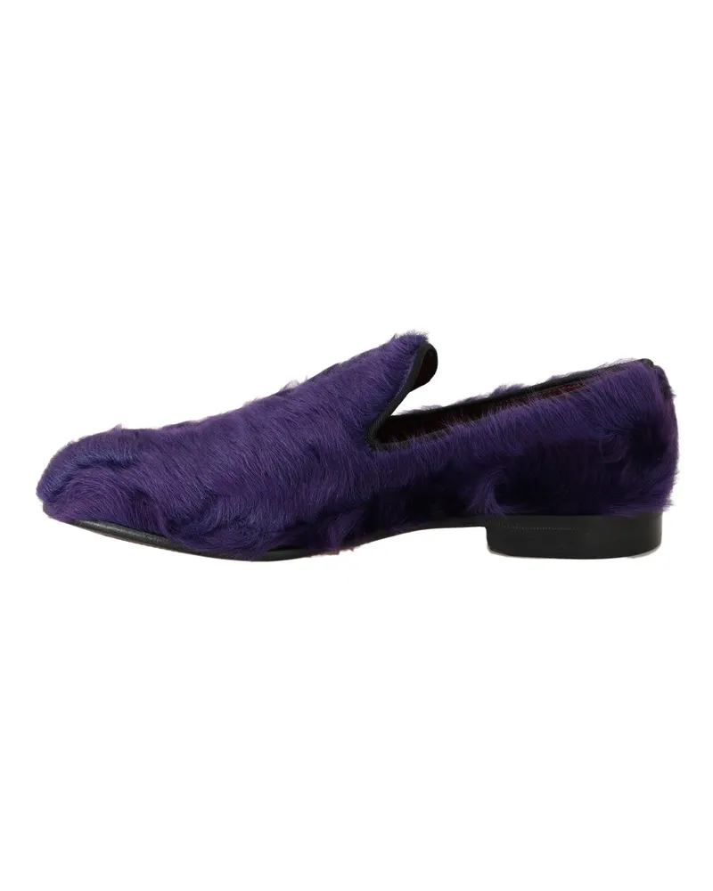 Dolce & Gabbana Women's Purple Sheep Fur Leather Loafers Purple