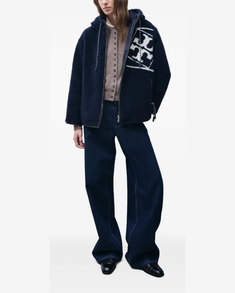 Tory Burch Logo Fleece Jacket — Navy Navy