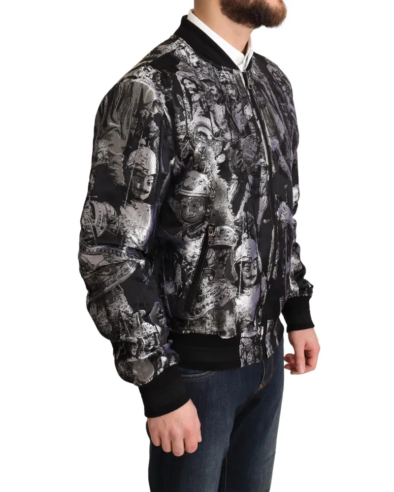 Dolce & Gabbana Men's Black Silver Puppi Motive Bomber Jacket Clothing Black