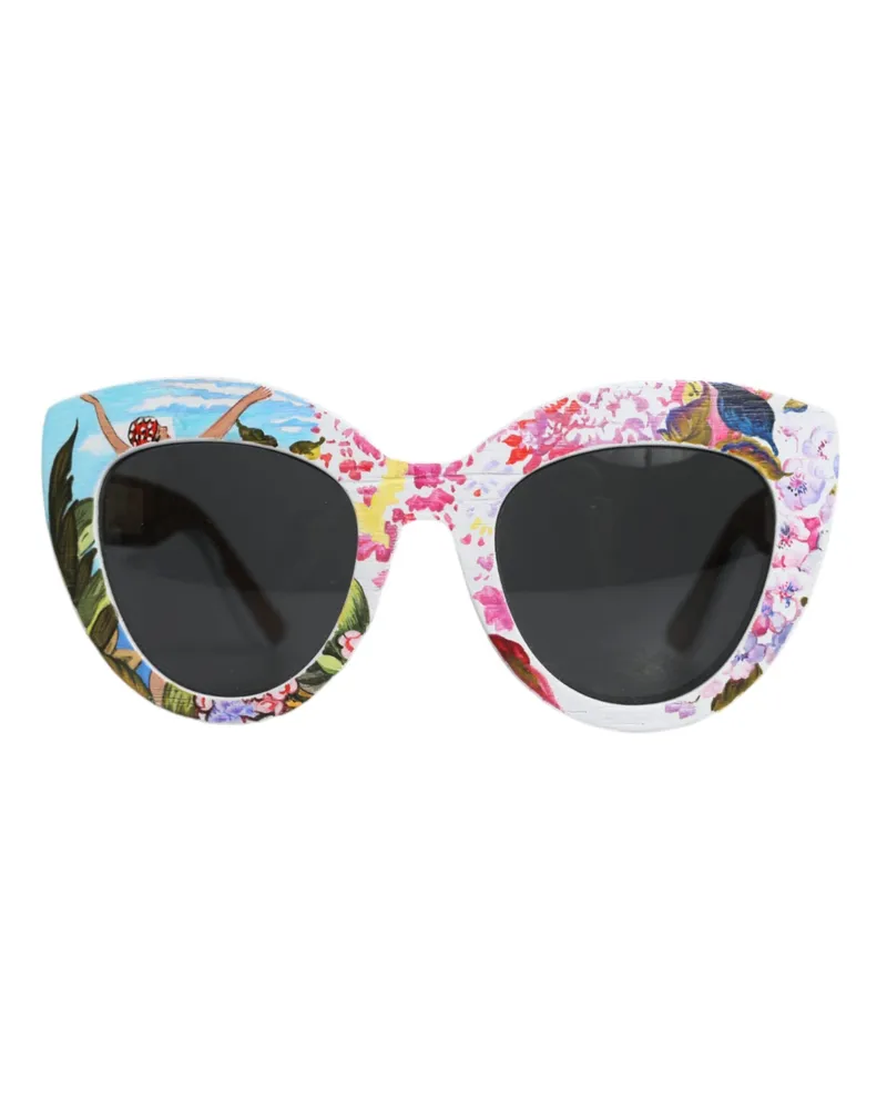 Dolce & Gabbana Women's Multicolor Wood Crystal Brass Frame Floral Hand Paint Sunglasses Real Multicolor