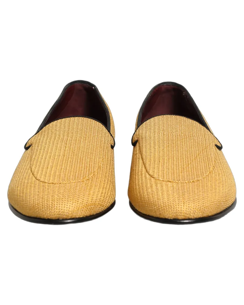 Dolce & Gabbana Yellow Woven Men Slip On Dress Loafers Shoes Leather Yellow