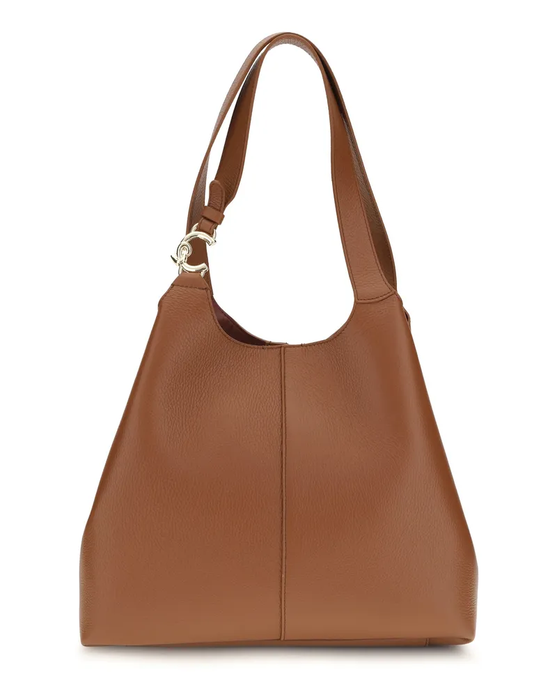 Coccinelle Women's Tote Bag C-Easy Cognac Calf Leather Shoulder Brown
