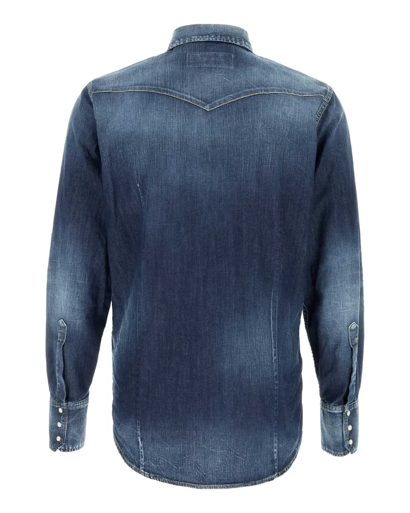 Dsquared2 Men's Stretch Denim Shirt Navyblue Exterior: Cotton Elastane Camicie Navy