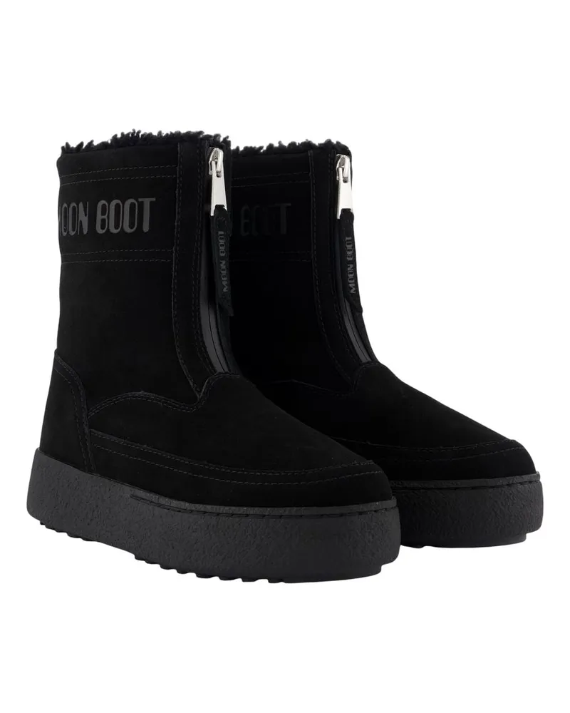 Moon Boot Women's Lara Ankle Boots - Moon Leather Black Calfskin Shoes Ankle-Boots Black